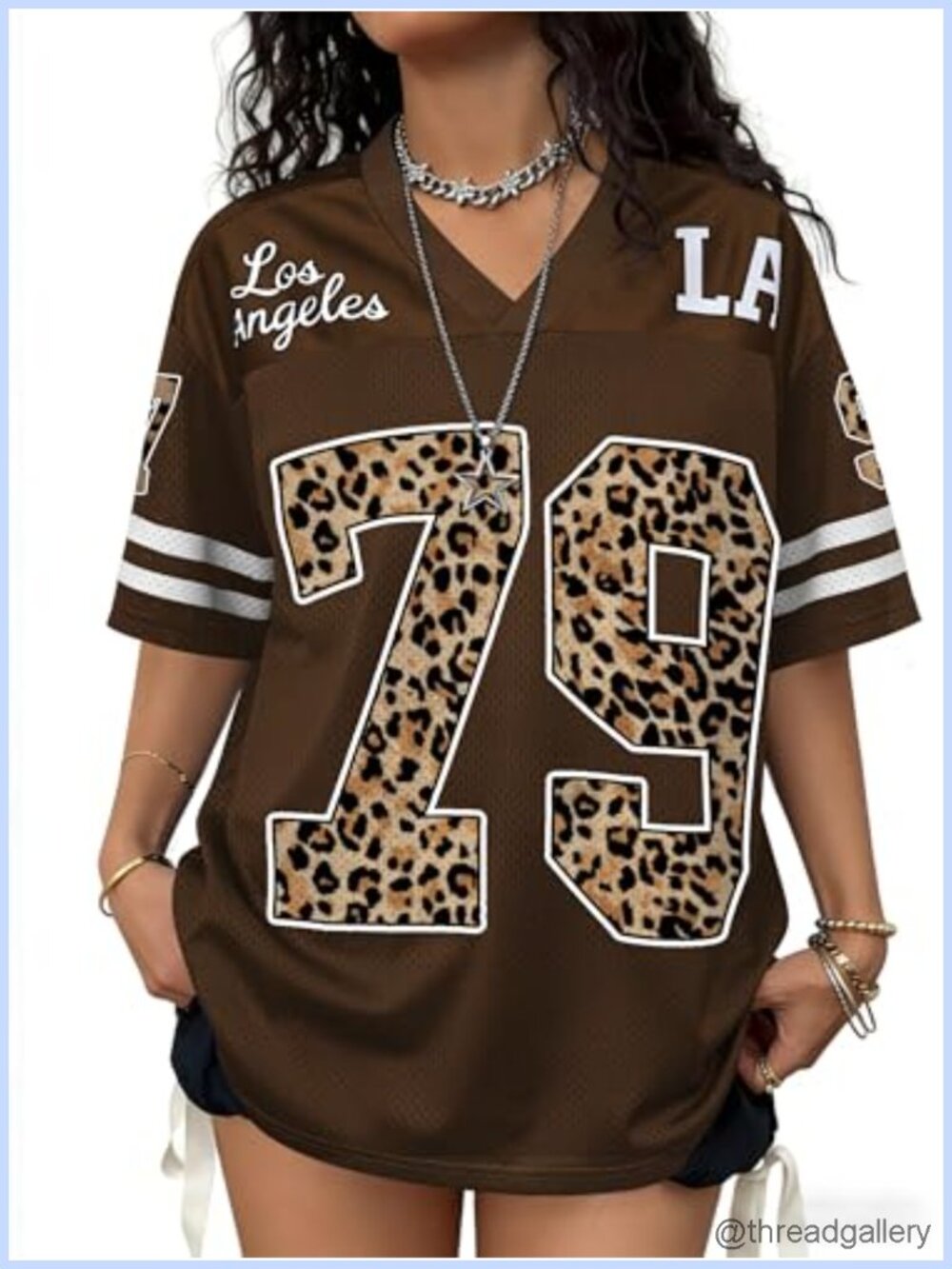 Women Oversized Graphic V-Neck Soccer Jersey Y2K Streetwear Tee